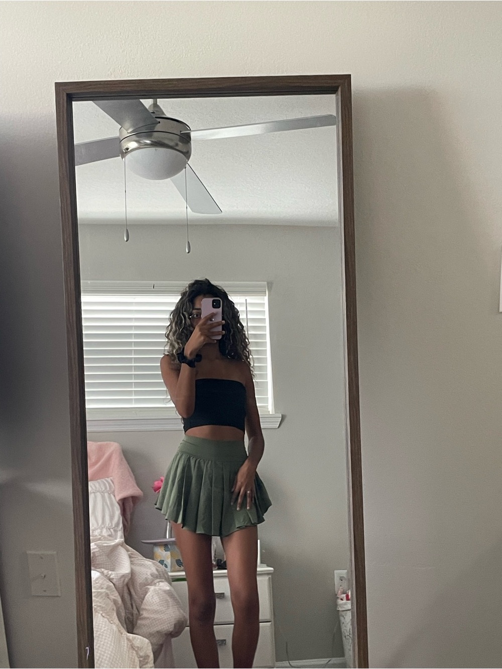 aerie Olive Green Pleated Mini Skirt